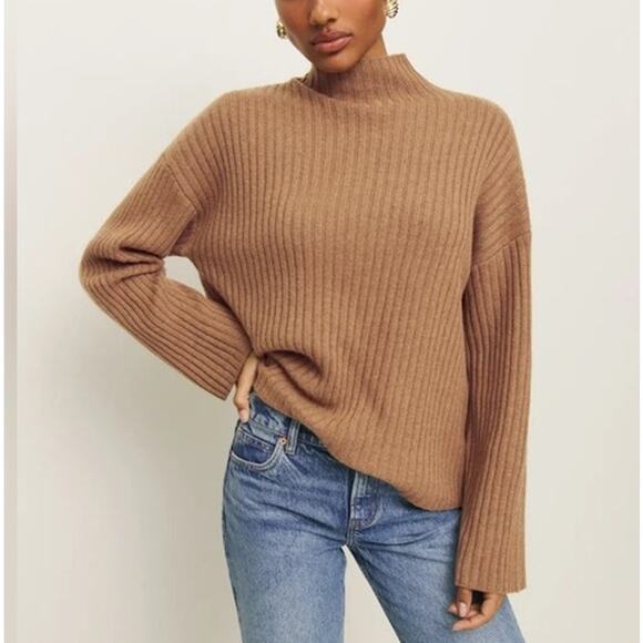 Reformation Lawson Cashmere Oversized Turtleneck Camel Tan...
